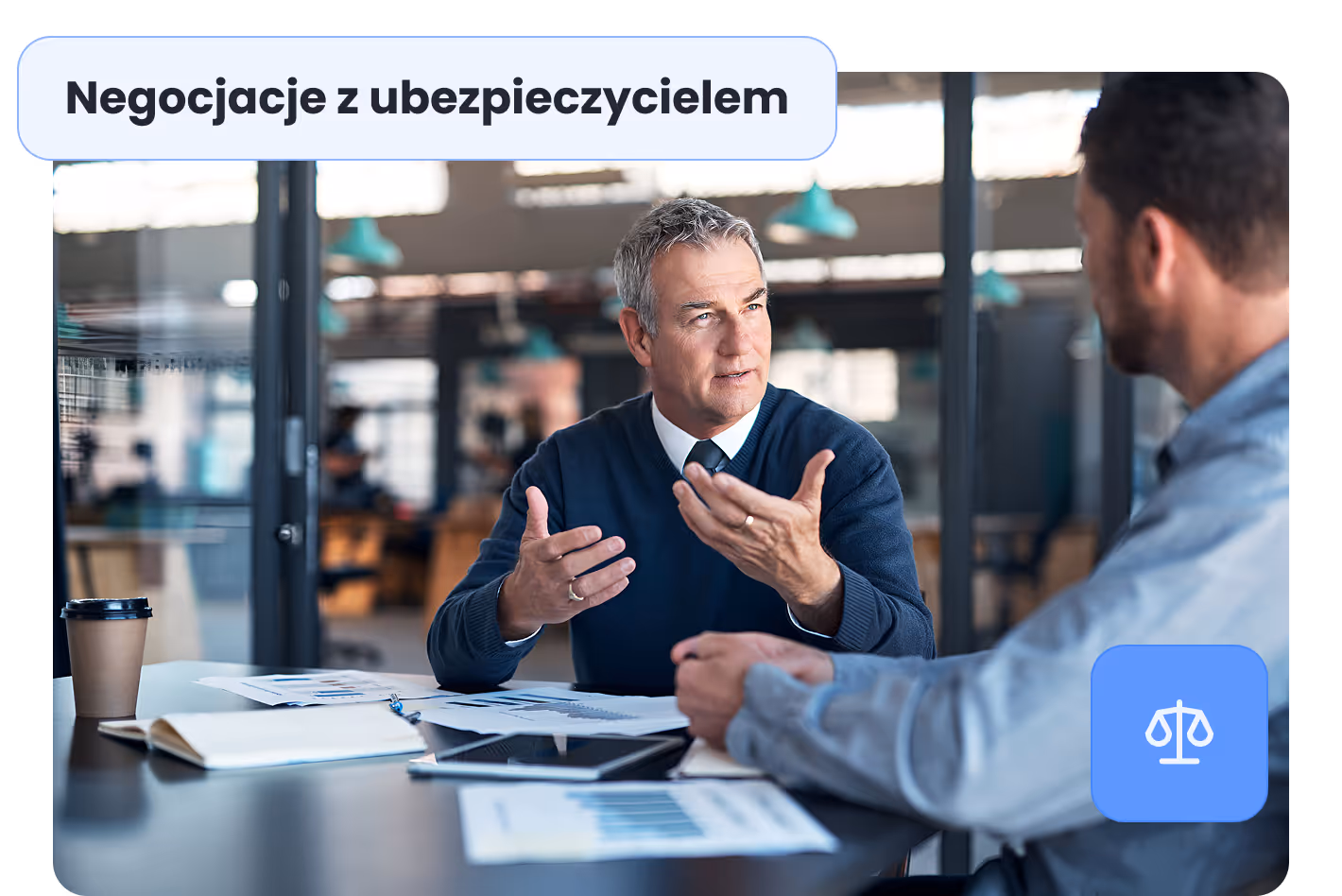 Grafika ilustrująca negocjacje z ubezpieczycielem. Oferujemy kompleksową pomoc prawną w zakresie odszkodowań i zadośćuczynień w województwie śląskim. Nasz zespół prawników zapewnia profesjonalne doradztwo, dbając o Twoje interesy na każdym etapie sprawy.